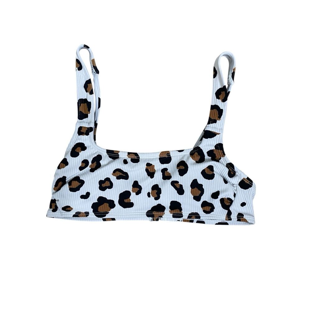 Xhilaration Leopard Print Ribbed Bikini Top White Brown Black Size Small